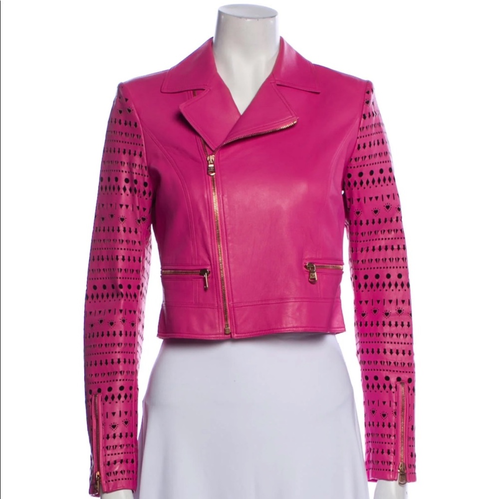 Versace Leather Biker Jacket Pink XS/38